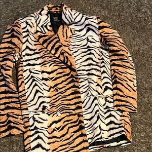 Dressed in LALA Orange and Black Blazer Bold Animal Print